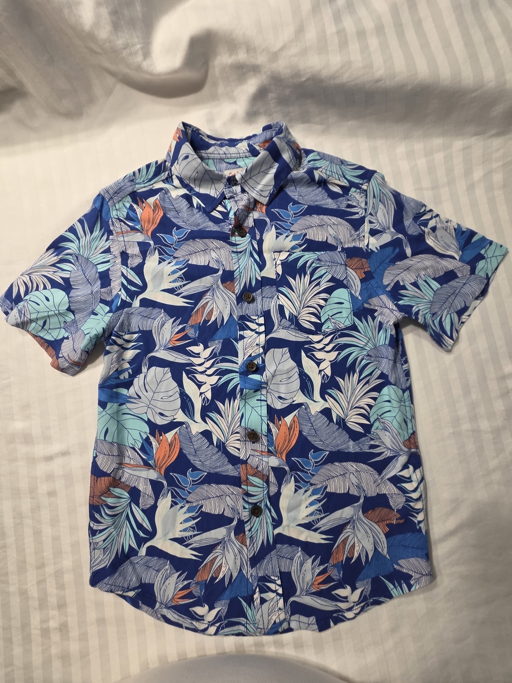 Cat & Jack Blue Tropical Print Short-Sleeve Button Shirt